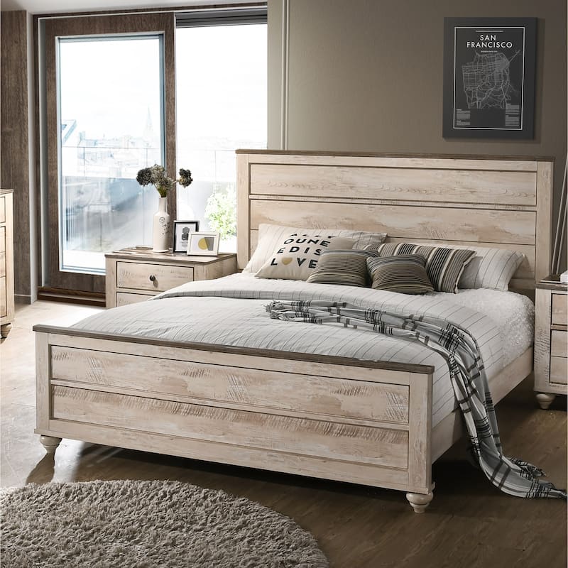Imerland Contemporary White Wash Finish 3-Piece Bedroom Set-King Bed and Two Nightstands