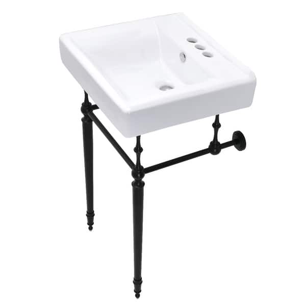slide 2 of 5, Kingston Brass Edwardian 20" Console Sink Set with 3 Faucet Holes at Matte Black