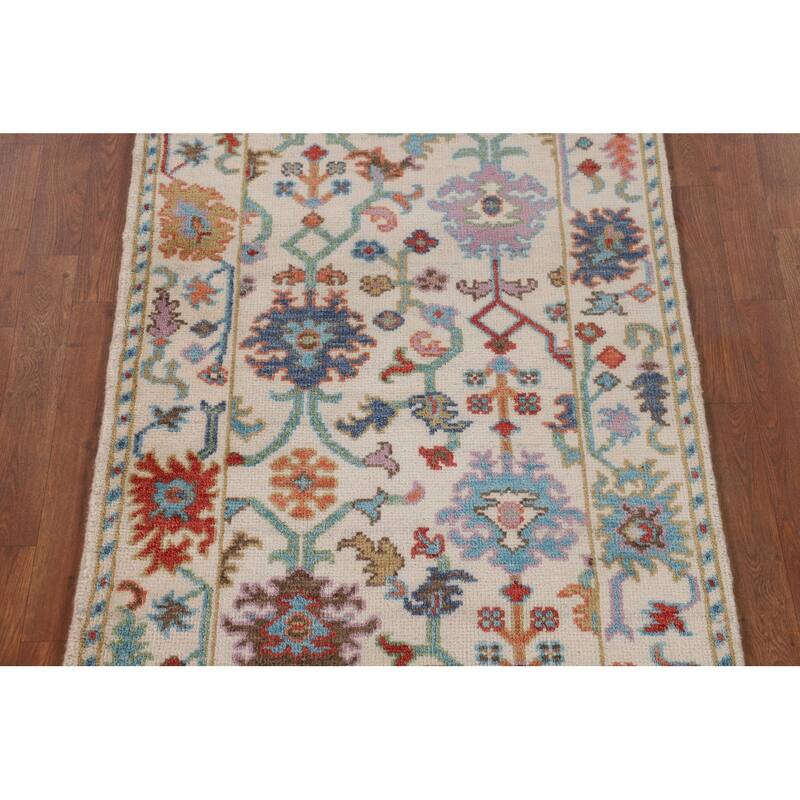 Ivory Floral Oushak Oriental Accent Rug Handmade Wool Carpet - 3'1"x 4'10"