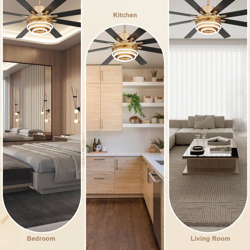 Bella Depot 72" Gold Large Ceiling Fan with Light and Remote