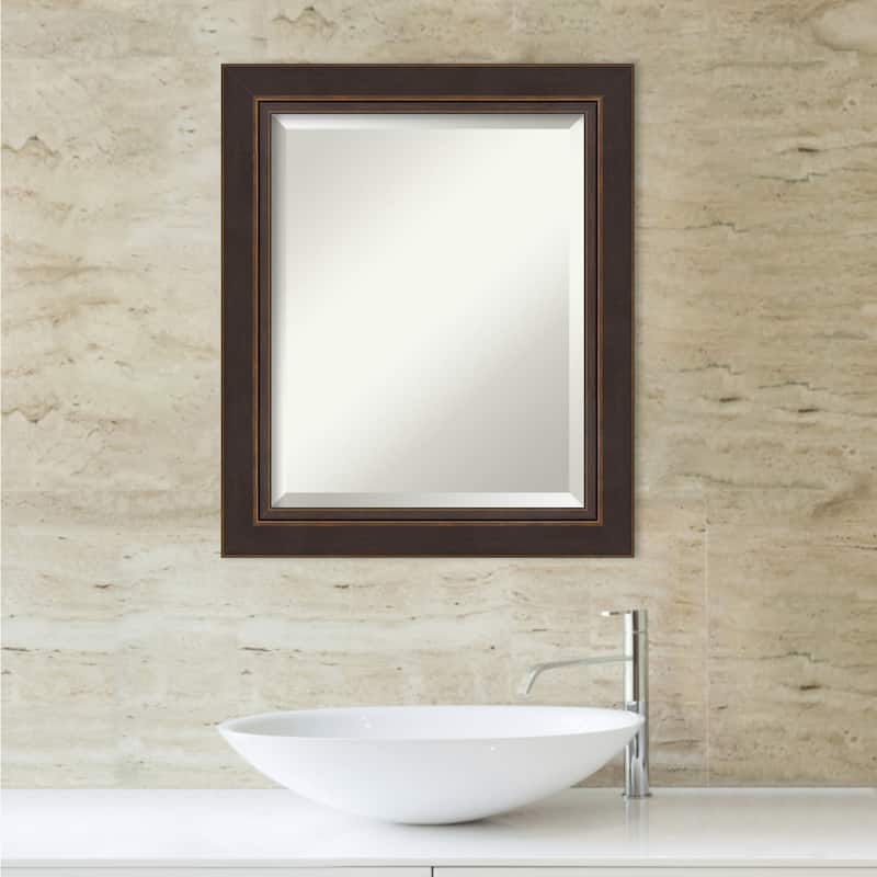Beveled Wood Bathroom Wall Mirror - Lara Bronze Frame - Lara Bronze