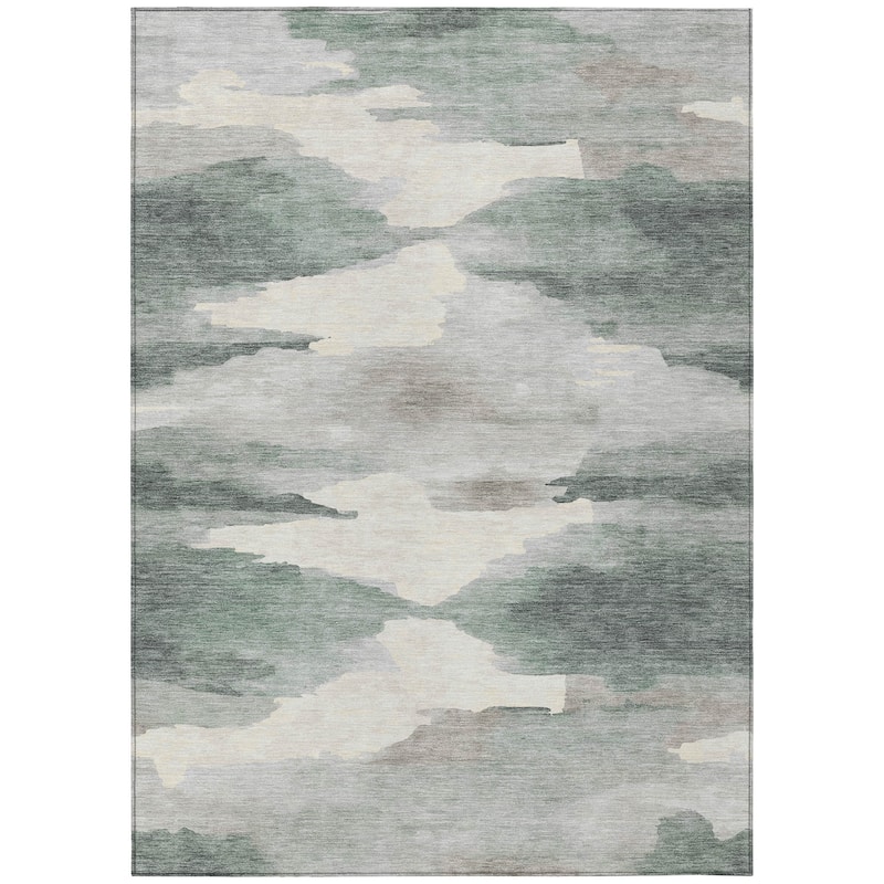 Machine Washable Indoor/ Outdoor Abstract Watercolor Chantille Rug
