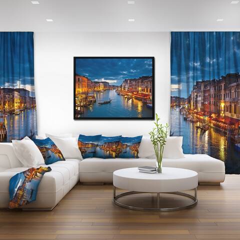 Designart "Grand Canal at Night Venice" Cityscape Photo Framed Canvas Print