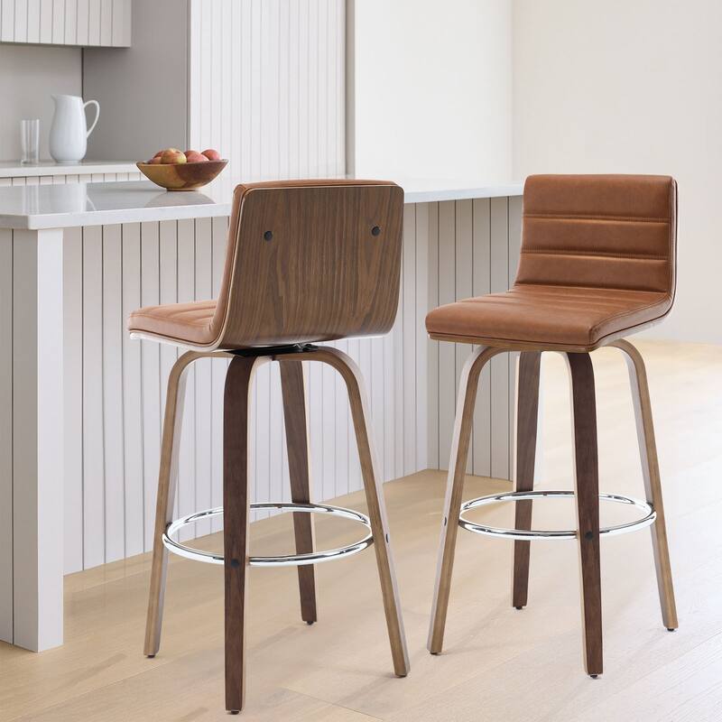 Faux Leather & Wood Swivel Bar Stools/ Counter Stool Set of 2