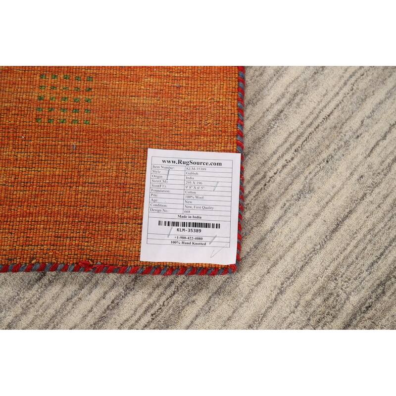 Striped Gabbeh Indian Rug Hand-Knotted Contemporary Wool Carpet - 6'5"x 9'8"