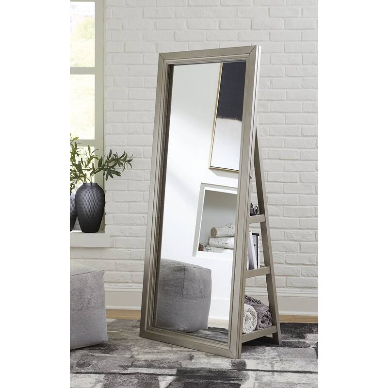 Signature Design by Ashley Evesen Silver Floor Standing Mirror with Storage - 28"W x 17"D x 66"H