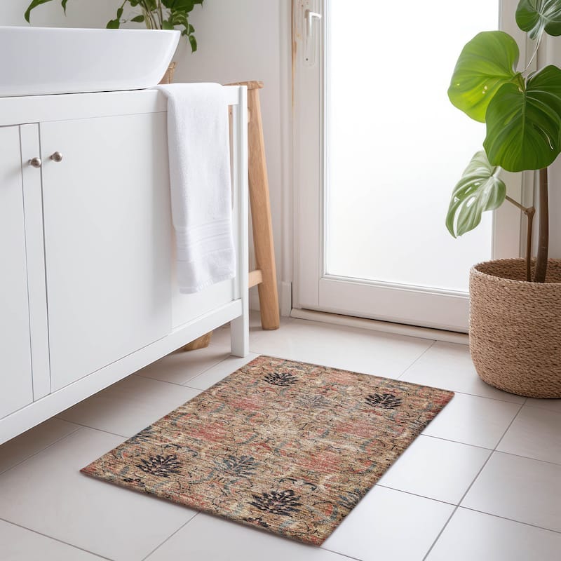 Machine Washable Indoor/ Outdoor Boho Traditional Chantille Rug - Khaki - 1'8" x 2'6"