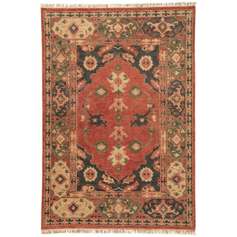 Hand-Knotted Oriental Orange Area Rug - 2' x 3' - Red/Black