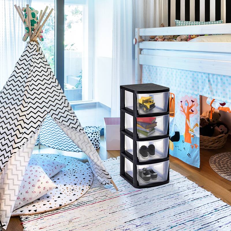 Juggernaut Storage Clear Plastic 4 Drawer Home Storage Tower with Black Frame - 9