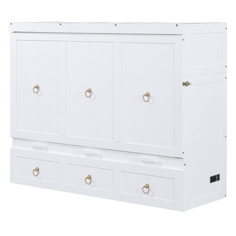 Space-Saving Queen Murphy Bed with Built-in USB Charging, Large Storage Drawer & Dual Finish Options