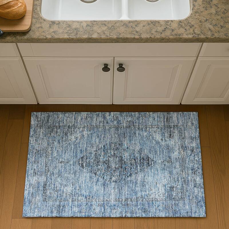 Premium Washable Super Soft Vintage Traditional Mayfield Rug - Denim - 1'8" x 2'6"