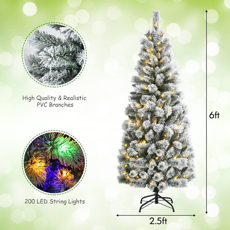 Gymax 5/6/7.5/8 ft Pre-lit Snow Flocked Artificial Christmas Tree w/