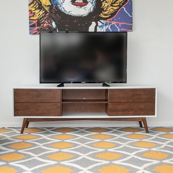 Shop Mid Century Modern Denver White TV Stand - 23"H x 70.5"W x 15.5"D