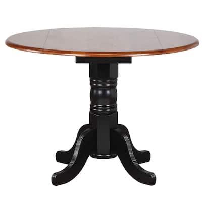 Drop Leaf Round Wooden Dining Table - 42" - Antique Black and Brown