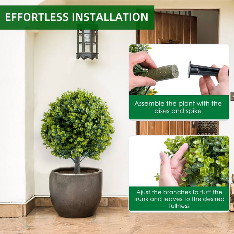 Artificial Cedar Topiary Trees with Ground Spike for Outdoor,Fake Topiary Ball Trees Artificial Plant Brush for Indoor