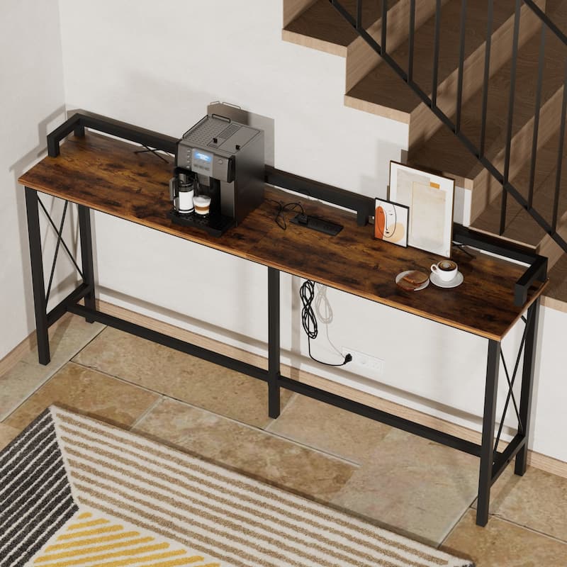 Console Table with 2 Outlet and 2 USB Ports,Entryway Table Narrow Charging Station Sofa Table