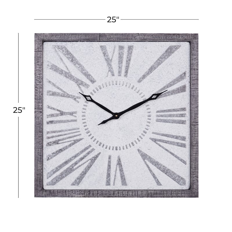 Metal Distressed Square Wall Clock - Gray - Roche River Decor - 2"W x 25"L x 25"H