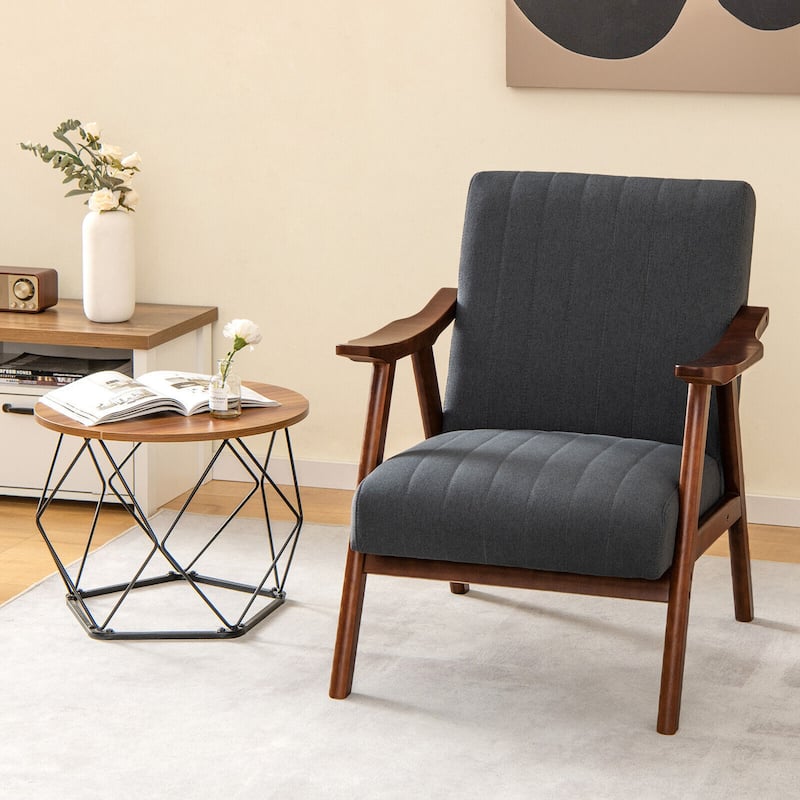 Gymax Set of 2 Accent Chair Leathaire Leisure Armchair w/ Rubber Wood