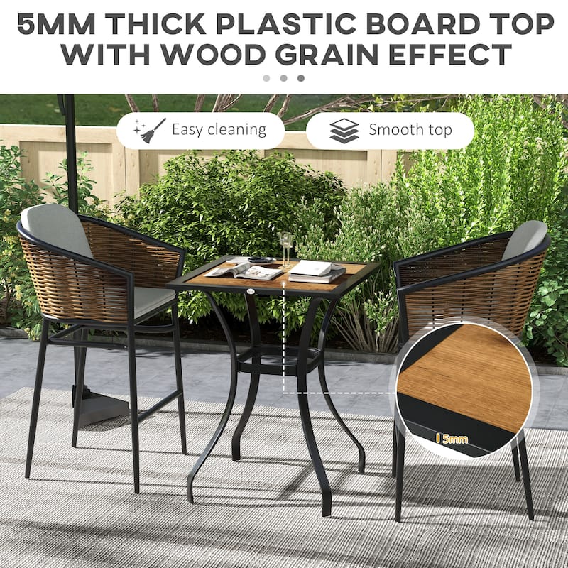 Outdoor Faux Wood Square Dining Table with Water Safe Design for Deck, Backyard, Lawn, Brown