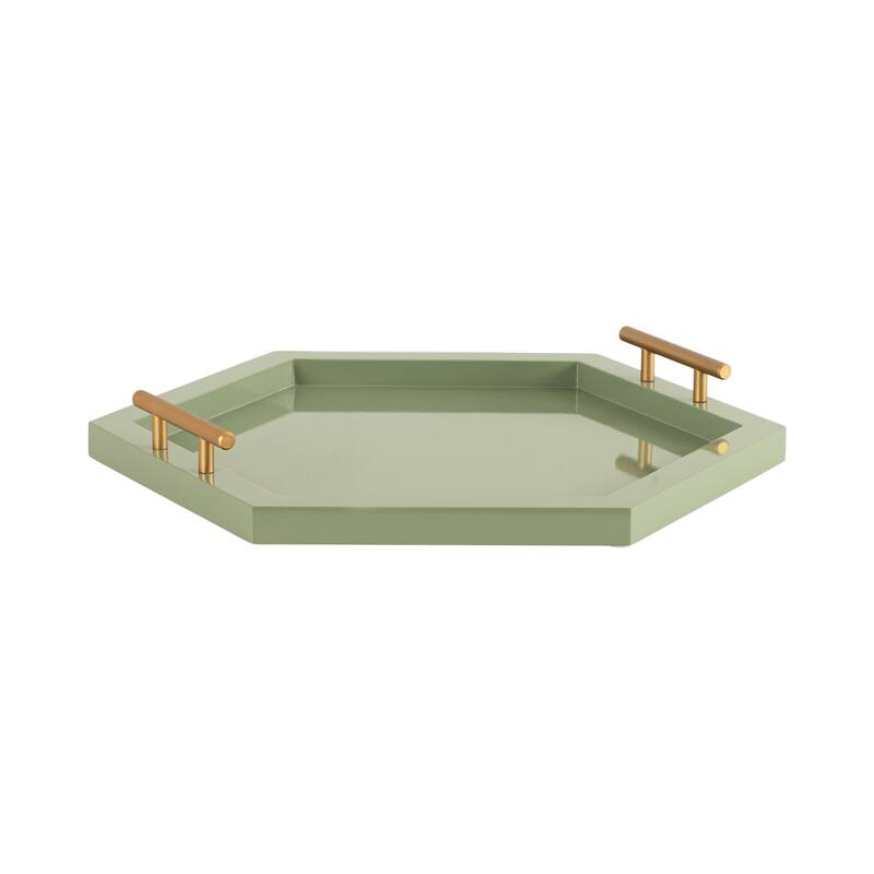 Halsey Hexagon Decorative Wood Tray with Polished Metal Handles - 18x18 - Green