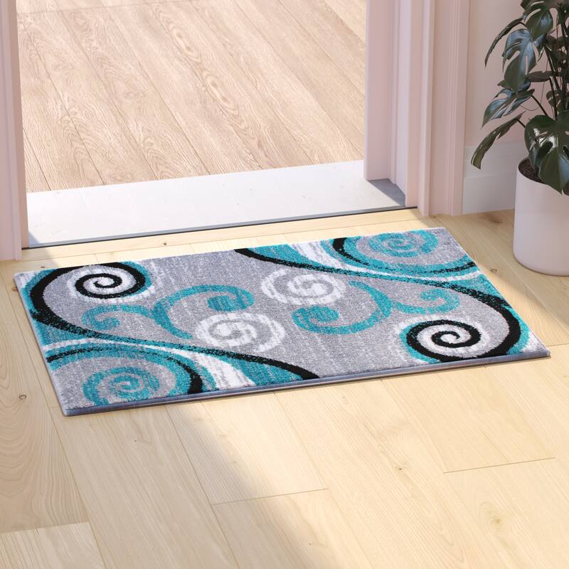 Modern Distressed Swirl Abstract Style Indoor Area Rug - 2' x 3' - Turquoise
