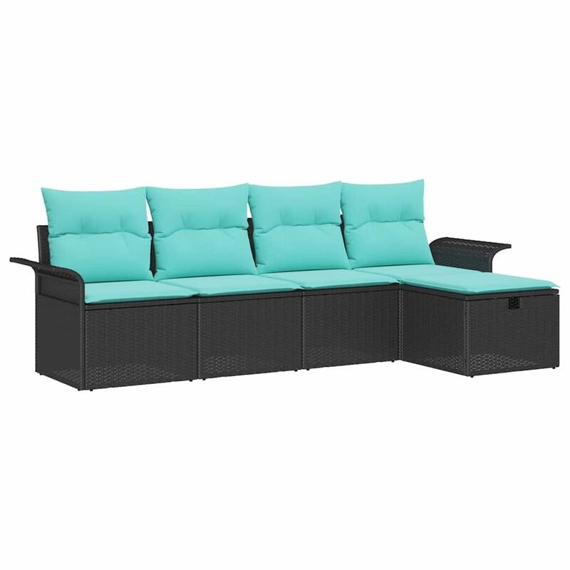 vidaXL 5 Garden Sofa Set with Cushions Black Poly Rattan - 98.8 x 46.1 x 27.2