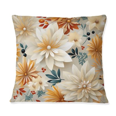 Designart "Orange And Beige Geometric Floral Fusion" Floral Printed Throw Pillow