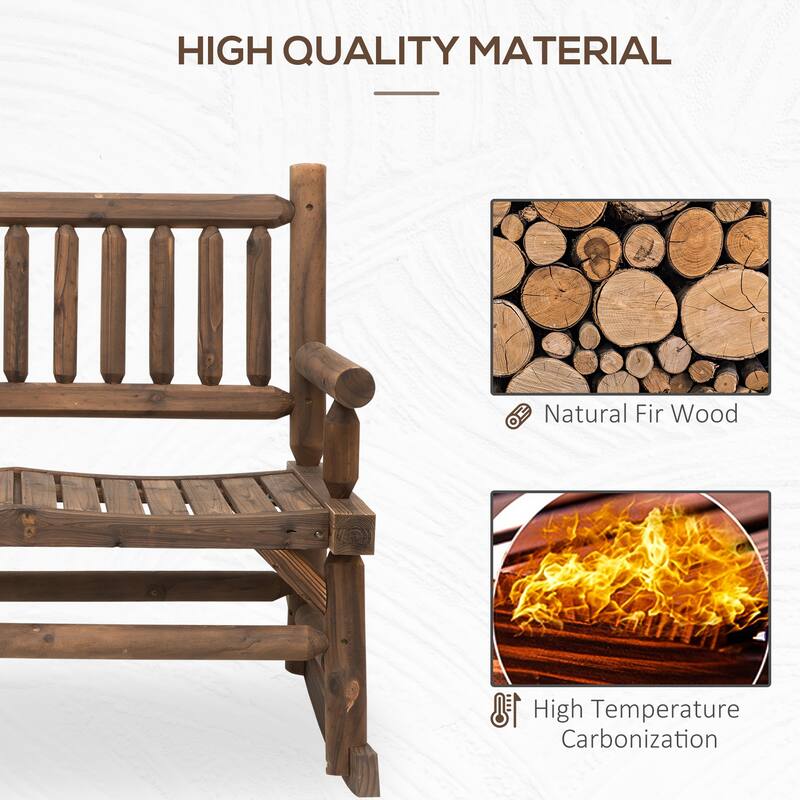 Outdoor 2-Person Wood Rocking Chair, Heavy Duty Loveseat with Wide Curved Seats for Patio, Backyard, Garden