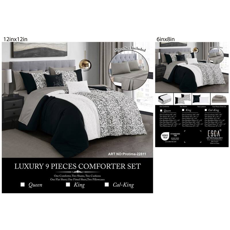 Shatex Protima 9PC Bedding Comforter Set All-season Reversible Bed in a Bag