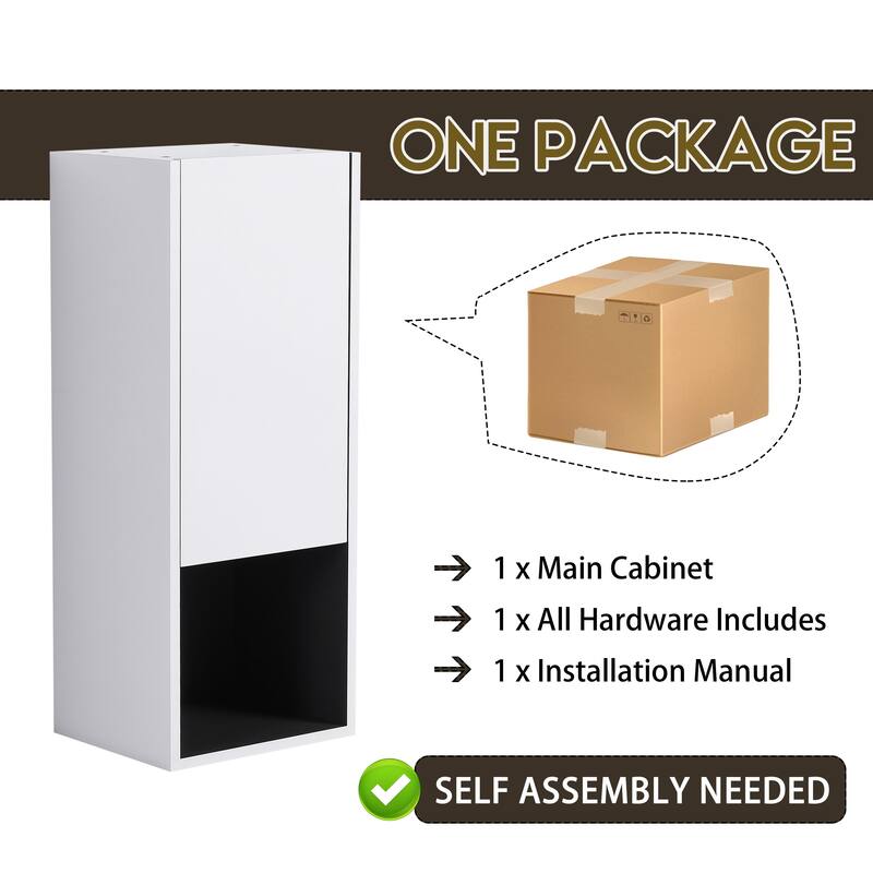 Modern Wall-Mounted Bathroom Side Cabinet with Soft-Close Doors, Floating Design, 6 Storage Compartments, 12-Inch Width
