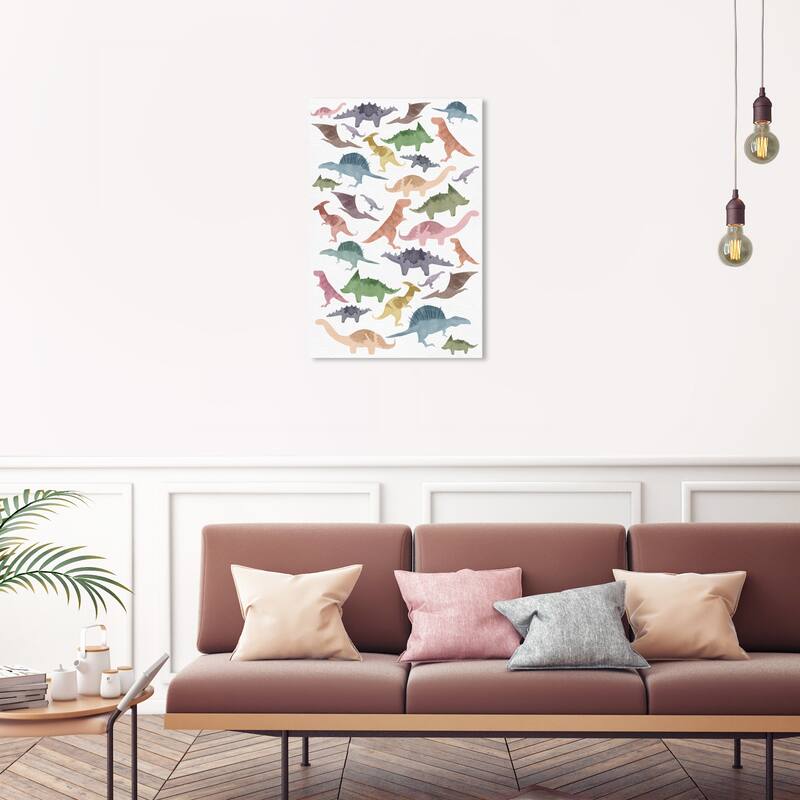 Wynwood Studio Canvas Animals Dinosaurs Pattern White and Modern & Contemporary Wall Art Canvas Print - 20 x 30