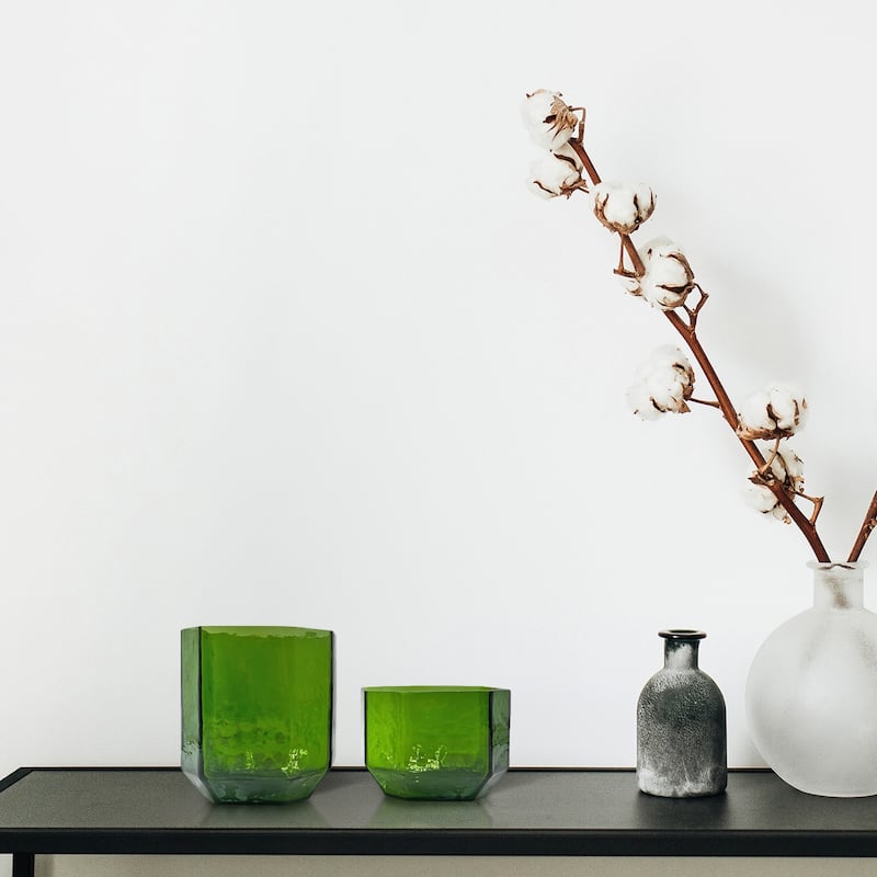 Set of 2 Decorative Handmade Emerald Geometric Elegance Vase in Green