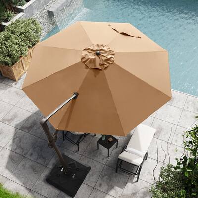 Outdoor 11 Ft Steel Round Patio Cantilever Offset Umbrella with Cross Base