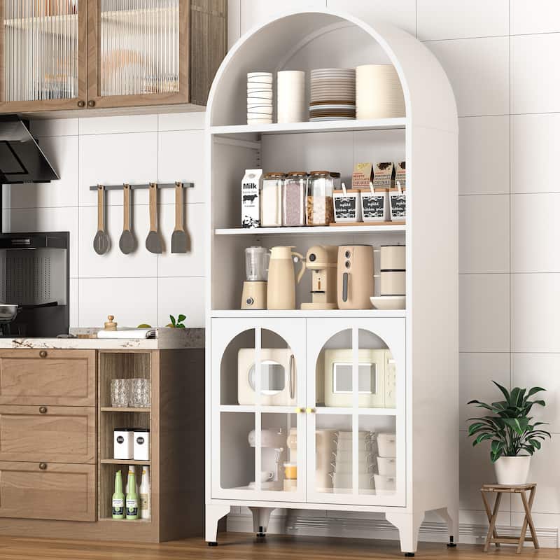73.6-Inch Arched Metal Storage Display Cabinet with Adjustable Shelves