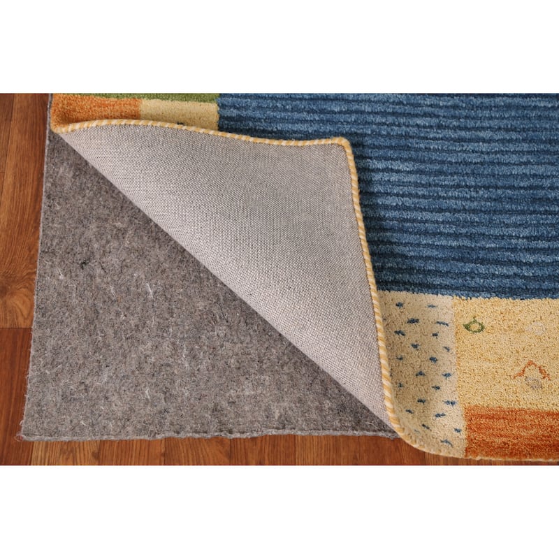 Blue Geometric Gabbeh Indian Area Rug Handmade Border Wool Carpet - 5'3" x 7'7"