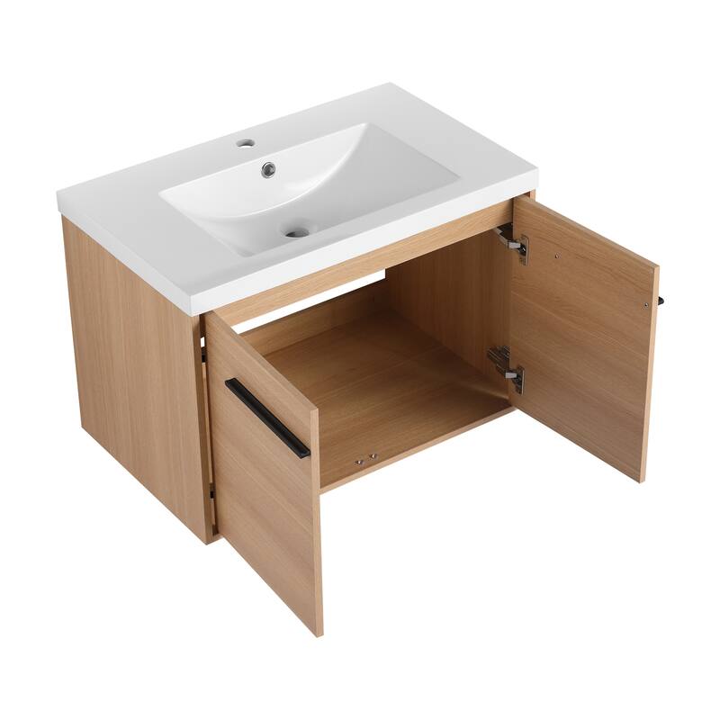 GDFStudio - Levistar Modern Wall-Mounted Bathroom Vanity Set with Scratch-Resistant Resin Sink & Soft Close Doors