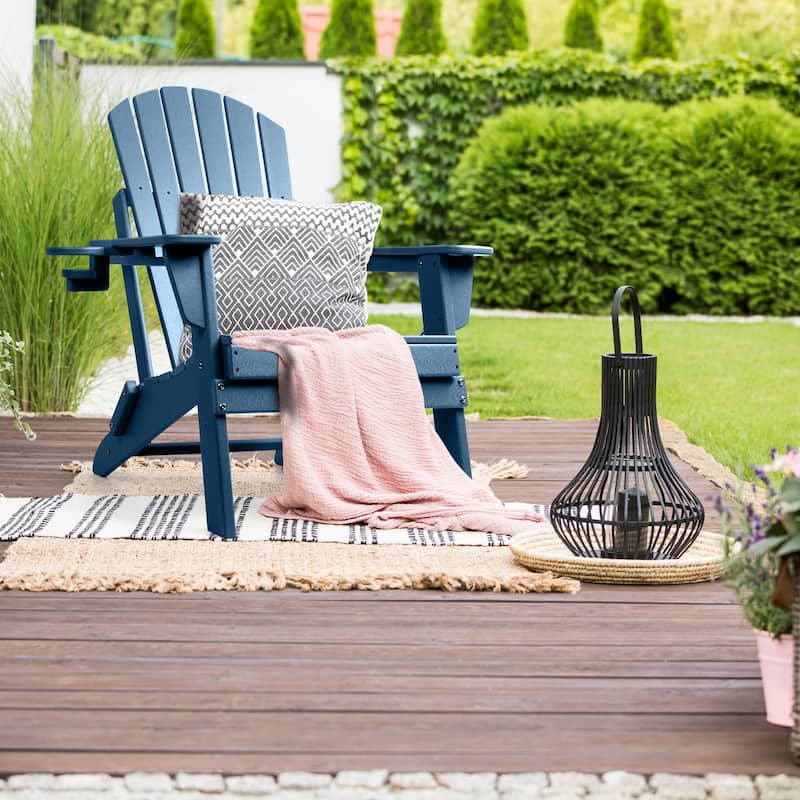 Vrakae Folding Adirondack Chair with Cup Holder - Navy Blue