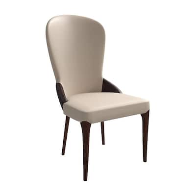 Havana Leather Upholstered Solid Wood Dining Chair Two-Tone Color Design