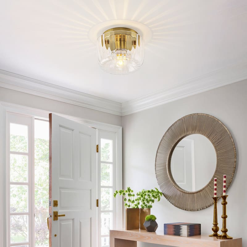 1-Light 6.3" Modern Glam Dome Clear Striped Glass Shade Flush Mount Ceiling Light/Wall Sconce for Hallways, Porch, Bedroom