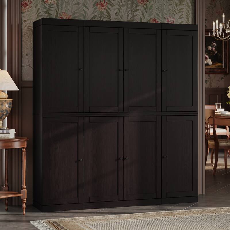 Palace Imports Premium 100% Solid European Oak Hardwood Modular Dining Room Cabinet with Shaker Doors - 64" Wide, 71.5" Tall - Espresso-Oak