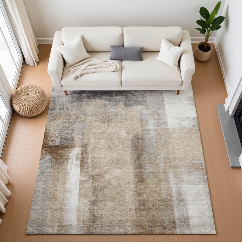 Premium Washable Super Soft Abstract Impressions Mayfield Rug - Beige - 9' x 12'