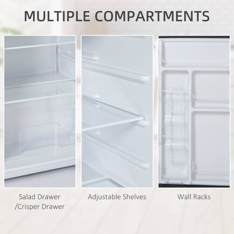 HOMCOM 3.2 Cu.Ft Mini Fridge with Freezer, Single Door Compact Refrigerator with Adjustable Thermostat