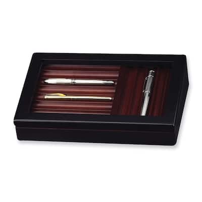 Curata Black Wooden Glass Lid Velour Lined 13-Pen Storage Box