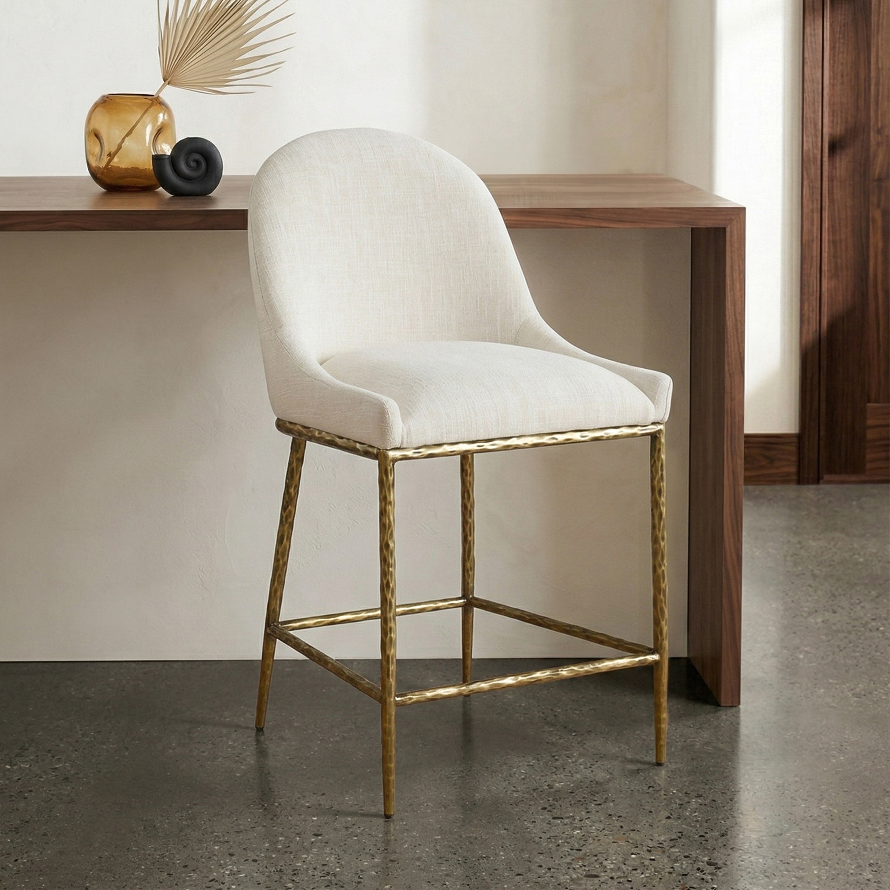 247 Shop At Home Lalia Modern Hammered Metal Curved Back Counter Height Dining Chair