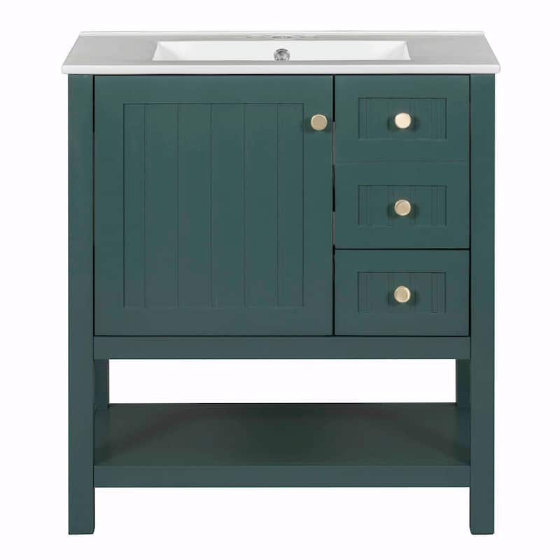 30" Transitional Style Bathroom Vanity with Ceramic Sink Combo