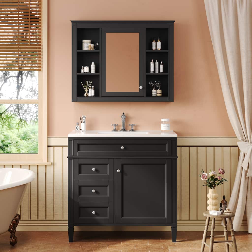Roomfitters 36" Modern Vanity with Sink and Medicine Cabinet, Bathroom Cabinet with 2 Doors and 4 Drawers