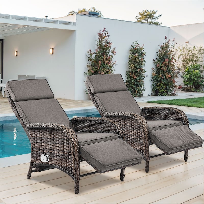 2 Pack Patio Wicker Chaise Lounge Chair Brown - Grey - Grey