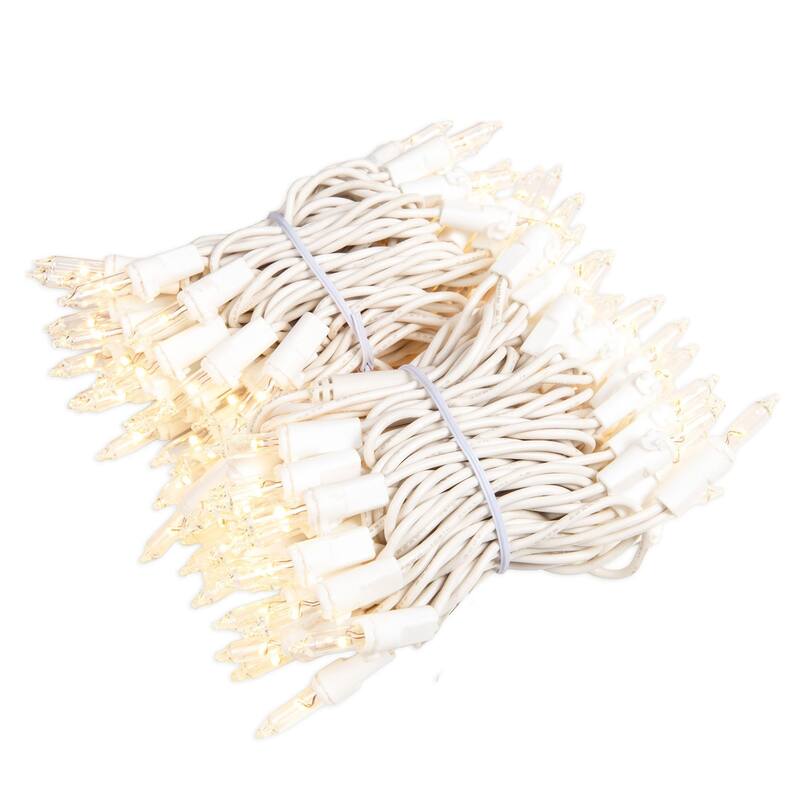 100 Light Traditional LED Christmas Mini Light Set, Patio Lights, Green wire, 22’ - White