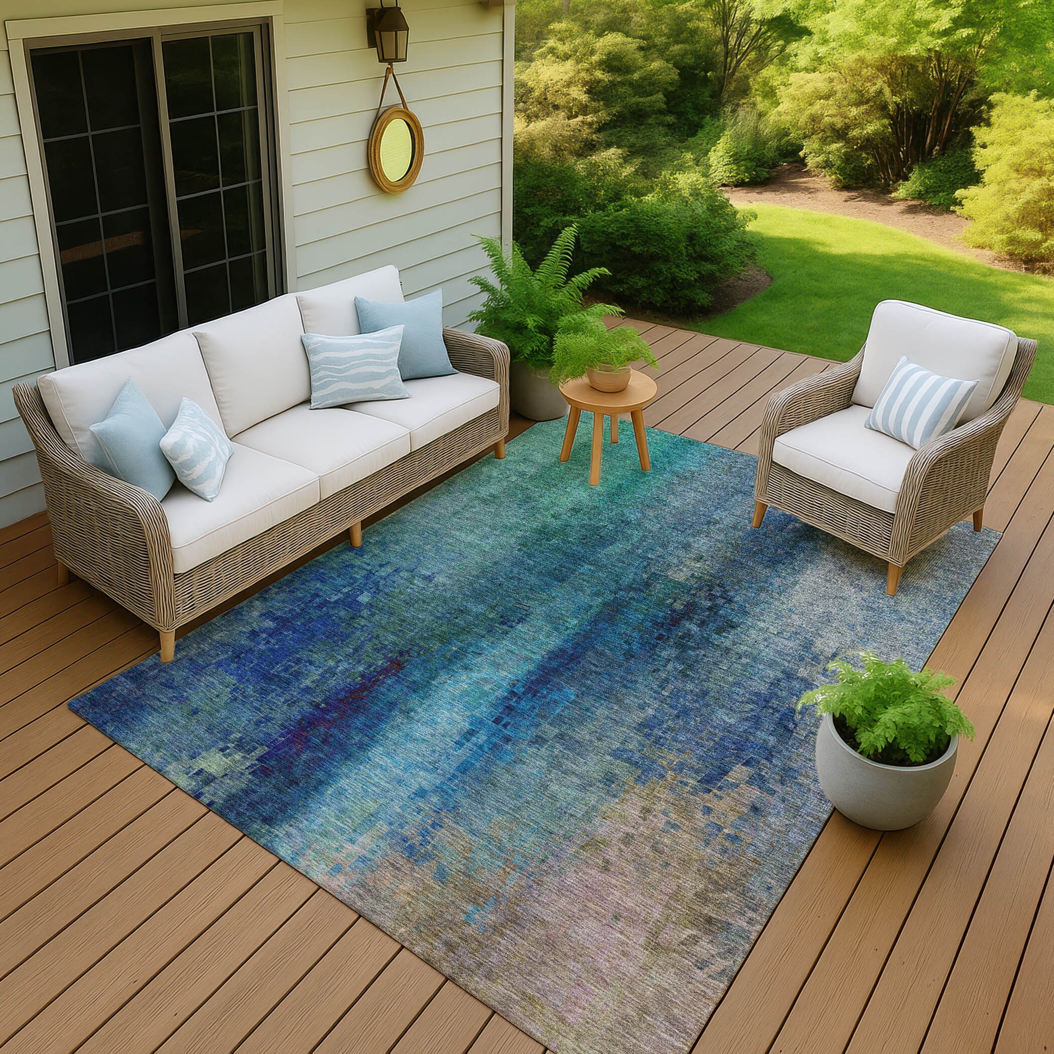 Machine Washable Indoor/ Outdoor Abstract Ombre Chantille Rug