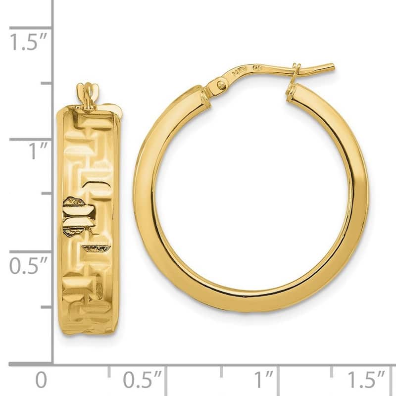 Curata 14k Yellow Gold Textured Aztec Pattern 27x8mm Wide Hoop Earrings